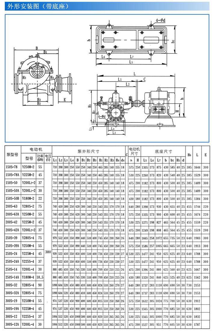 S  SH单级双吸离心泵安装尺寸图